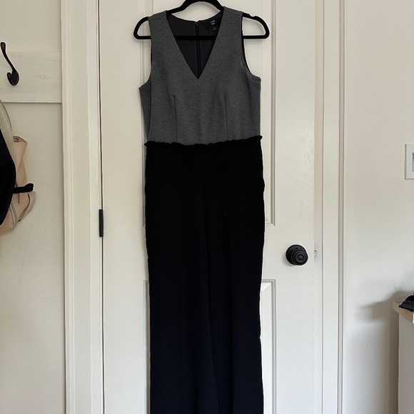 J. Crew 365 Wide Leg Combo Jumpsuit Black Grey Malt Ruffle Waist J7995 (Size 4) - Picture 4 of 8